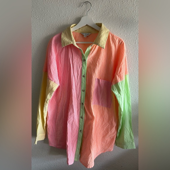 Neon striped button down - Picture 2 of 3